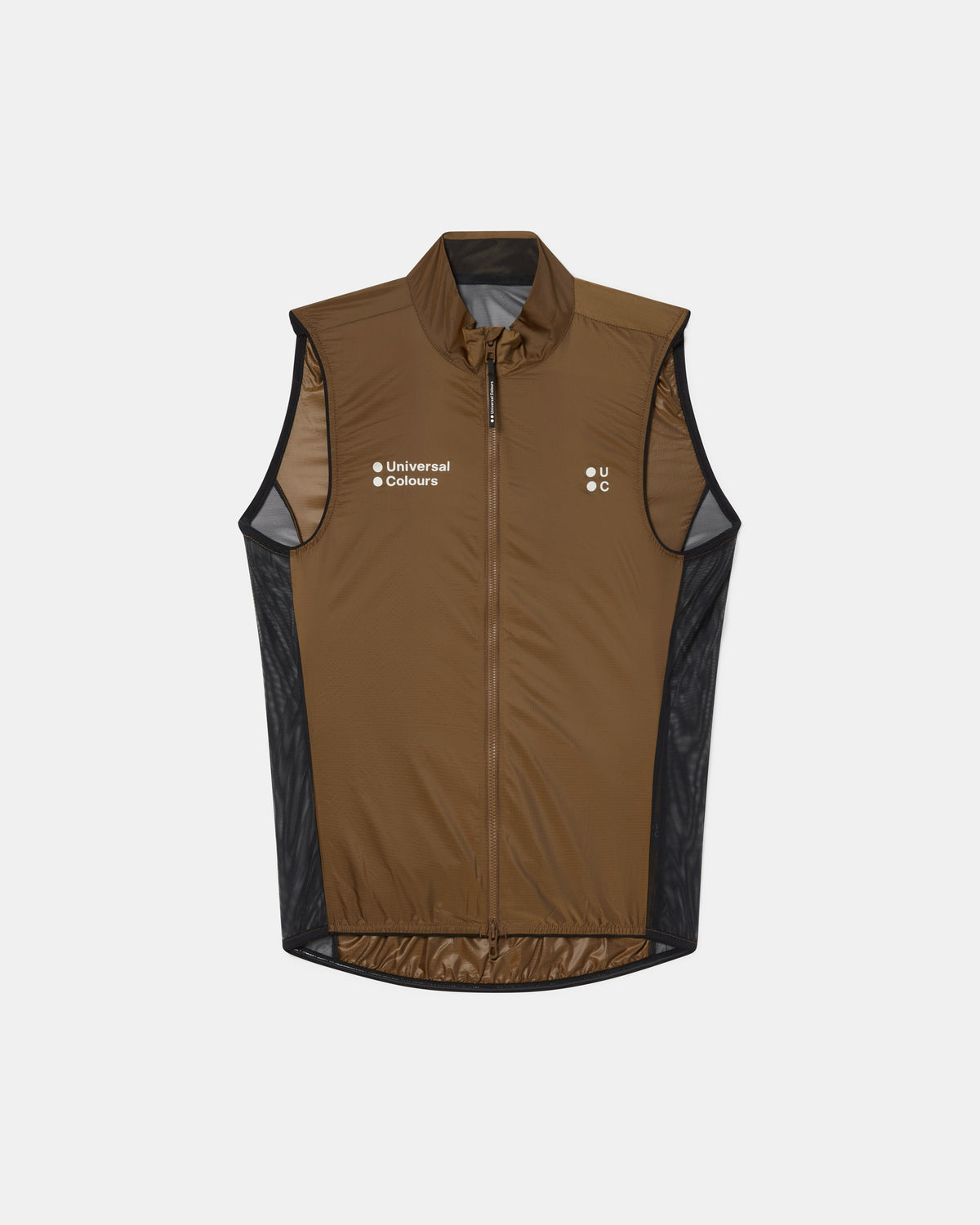 Flatlay of the Men's Spectrum Gilet 2.0 in Honey Gold, front view in iridescent ripstop.