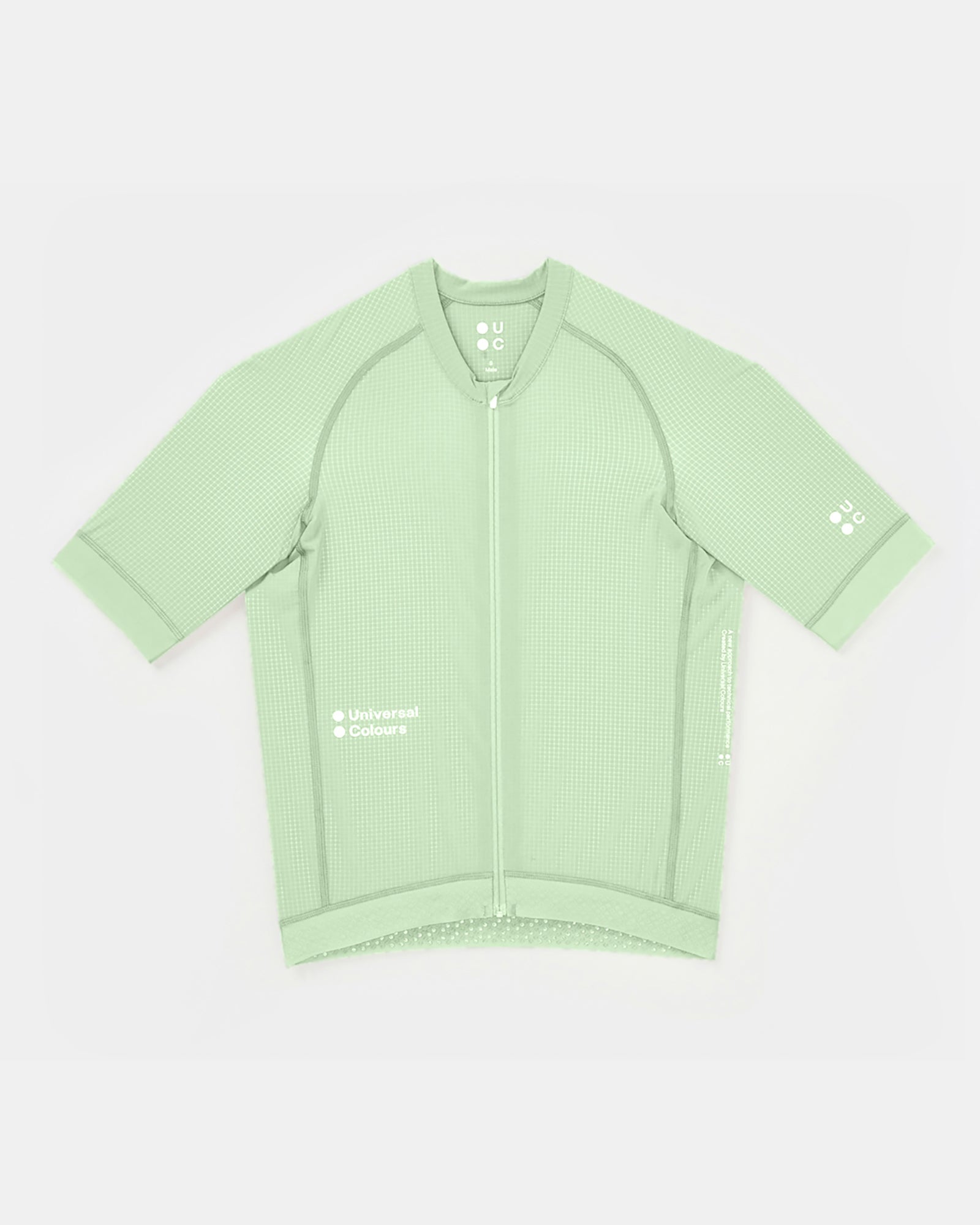Men's Chroma Light Short Sleeve Jersey in Bower Green flatlay, full-length zip and sheer ripstop mesh body.
