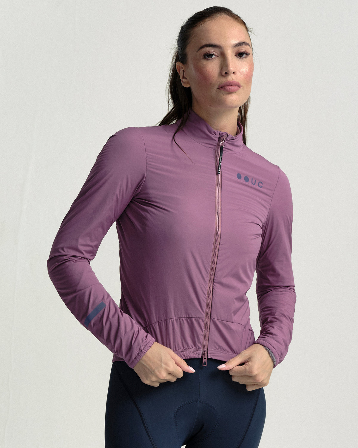 Model wearing the Women's Mono Insulated Jacket in Dusty Rose.