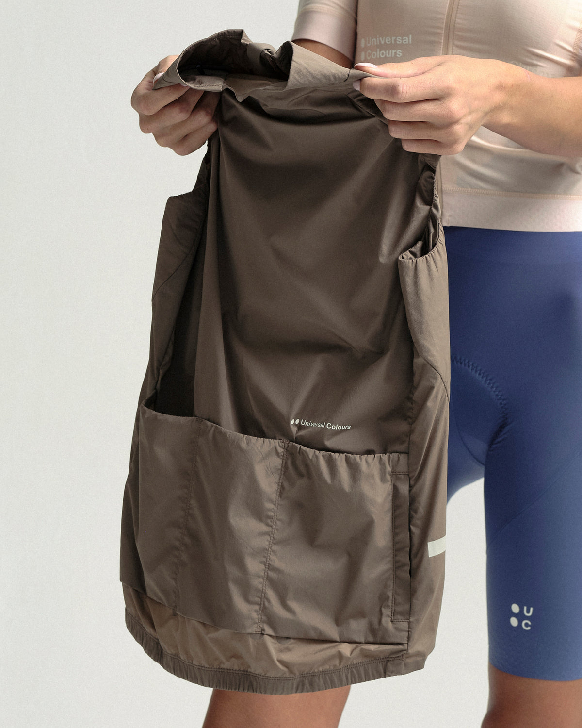 Model wearing the Women's Chroma Insulated Gilet in Walnut Brown.
