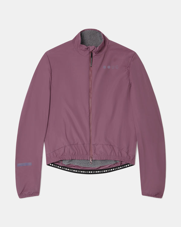 Men's Mono Insulated Jacket in Dusty Rose flatlay: high collar, full-length zip, UC chest logo, fleece-lined hem.