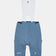 Flatlay of the Men's Chroma Cargo Bib Shorts in Slate Blue: ribbed bib straps, a pocket on each thigh and Universal Colours leg logos.