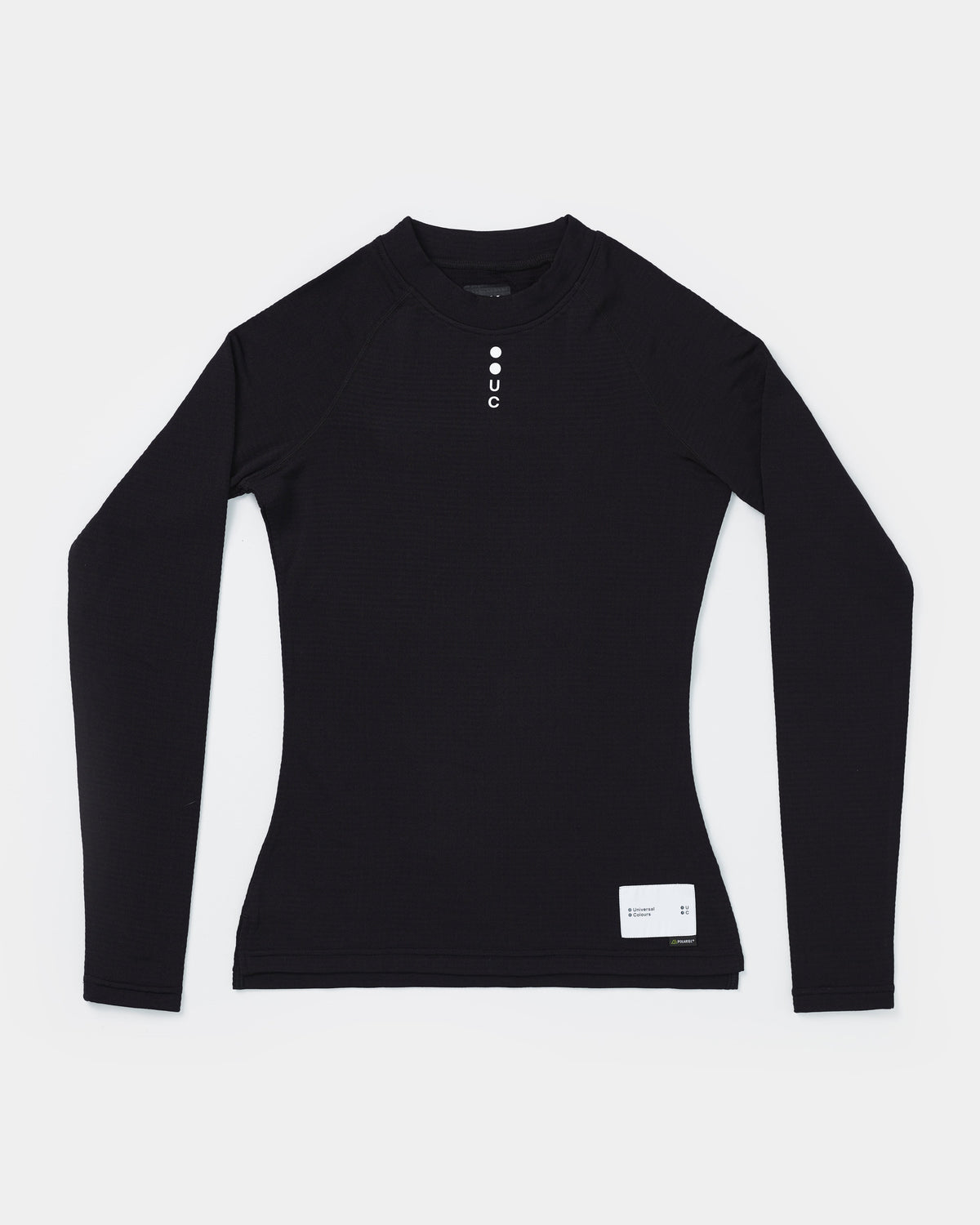 Flatlay of the Women's Thermal Base Layer in Black, front view, on a light grey background.