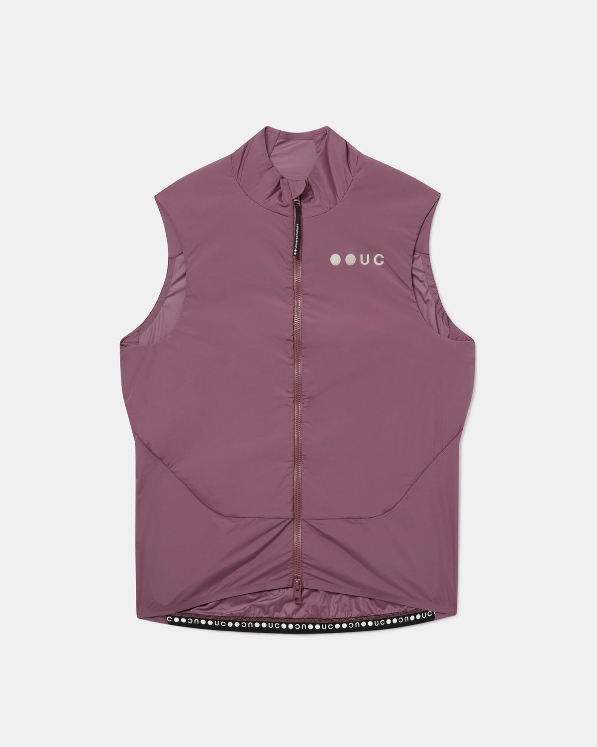 Flatlay of the Women's Chroma Insulated Gilet in Dusty Rose: high collar, two-way zip and UC chest logo.