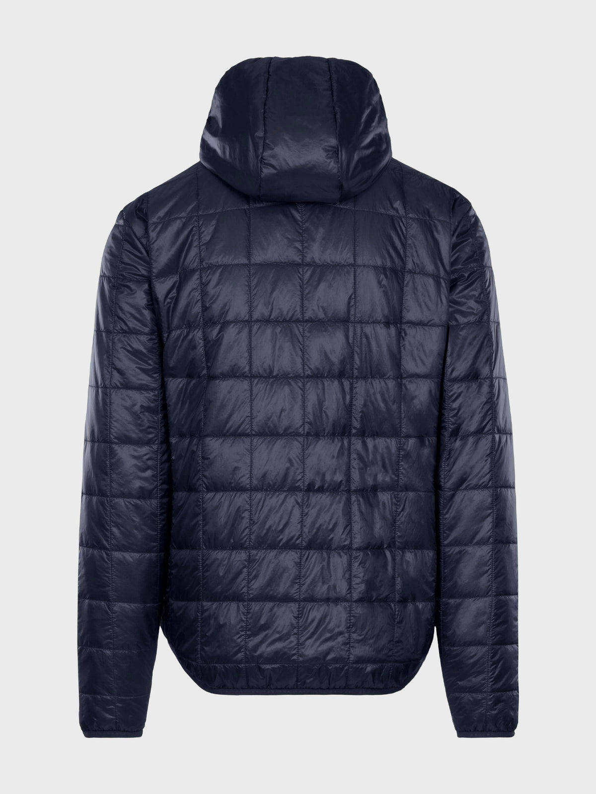 Flatlay of the Unisex Insulated Packable Jacket in Ink Blue, back view.