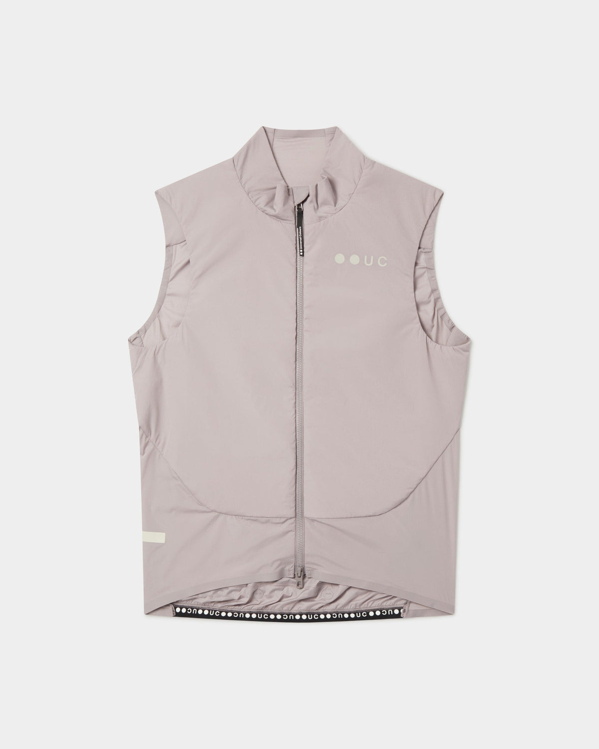 Unisex Chroma Insulated Gilet in Lilac Mist, flat lay front: high collar, two-way zip and tonal UC chest logo.