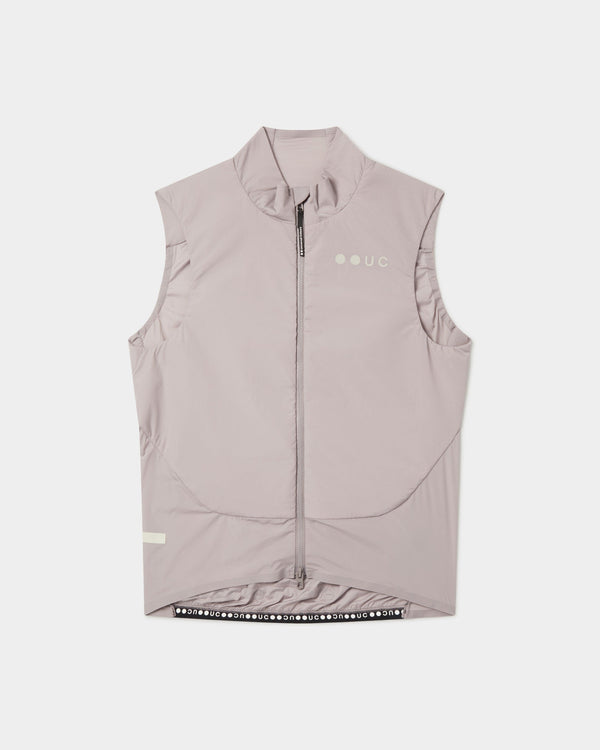 Unisex Chroma Insulated Gilet in Lilac Mist, flat lay front: high collar, two-way zip and tonal UC chest logo.
