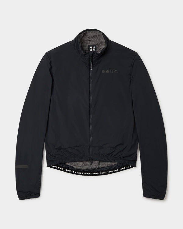 Men's Mono Insulated Jacket in Slate Grey flatlay: high collar, full-length zip, tonal UC chest logo, fleece-lined hem.