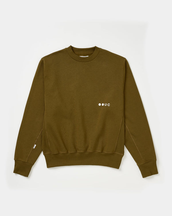 Unisex Sweatshirt in Wasabi Green, flatlay front view: crewneck collar, ribbed cuffs and hem, white UC chest logo.