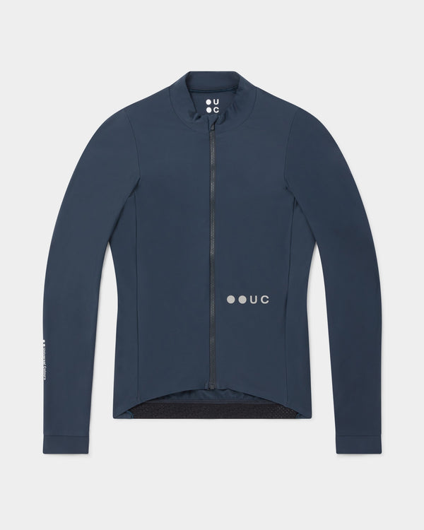 Women's Mono Long Sleeve Jersey in Eclipse Navy, front flatlay: high collar, full-length zip and tonal UC chest logo.