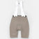 Flatlay of the Women's Chroma Bib Short in Moon Grey with white mesh shoulder straps spread above, chamois pad visible.