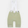 Front flatlay of the Women's Mono Bib Shorts 2.0 in Green Tea: white crossover straps and white-bound high-cut waist.