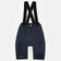 Flatlay rear view: Women's Mono Cargo Bib Short in Navy Blue with black X-cross bib straps and tonal UC leg-cuff logo.
