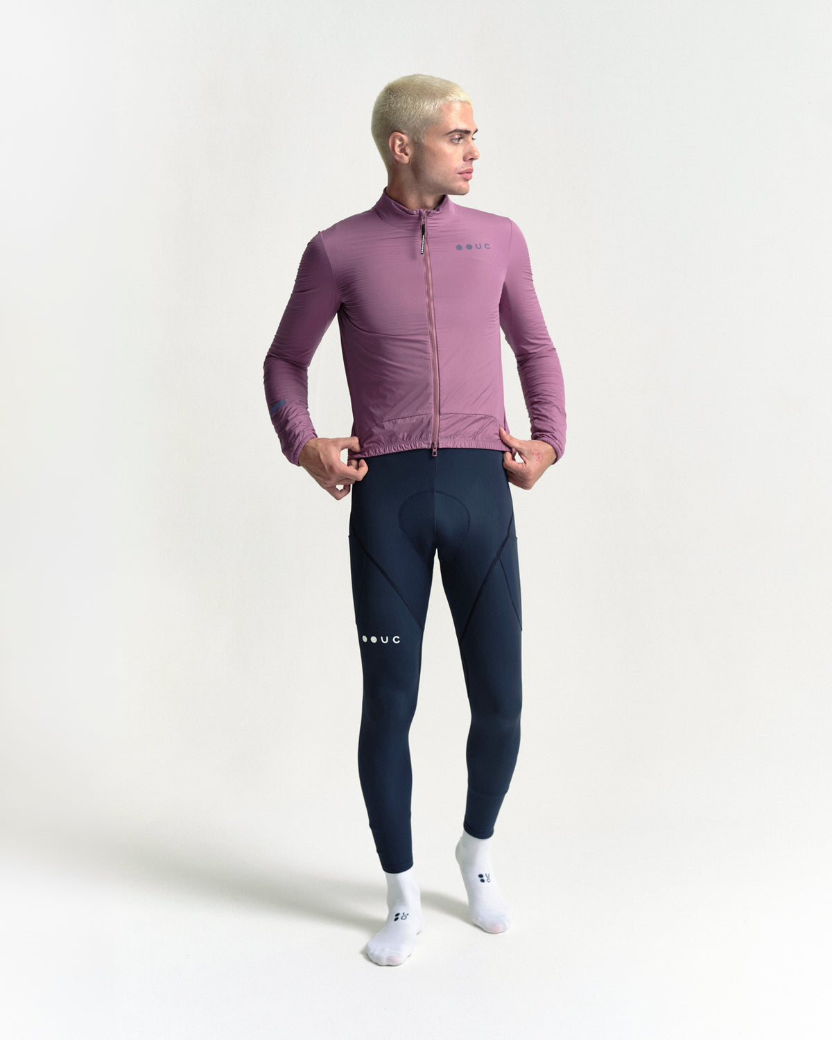 Model wearing the Men's Mono Insulated Jacket in Dusty Rose.