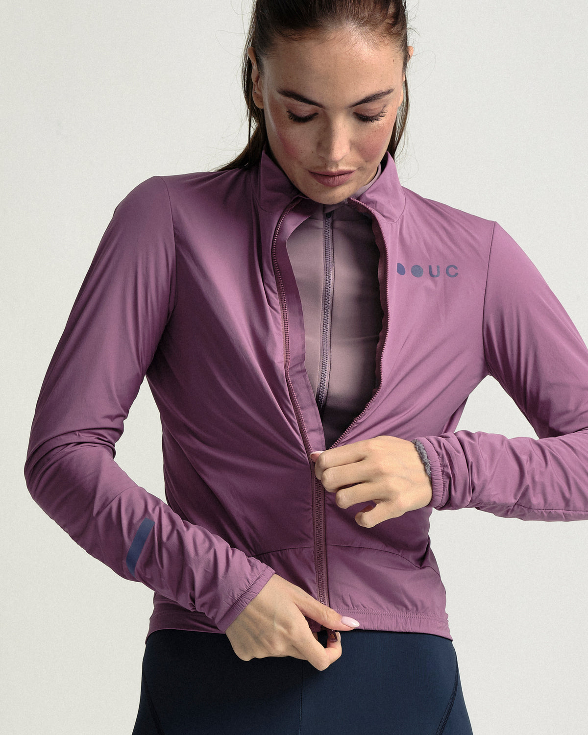 Model wearing the Women's Mono Insulated Jacket in Dusty Rose.